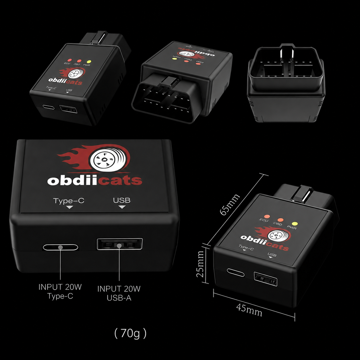 OBD2 Dual-Port Power Adapter (Type-C + USB)
